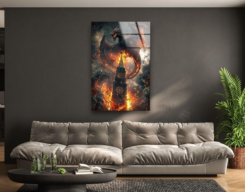 Dragon On Fire Glass Wall Art custom glass photo prints, large glass prints