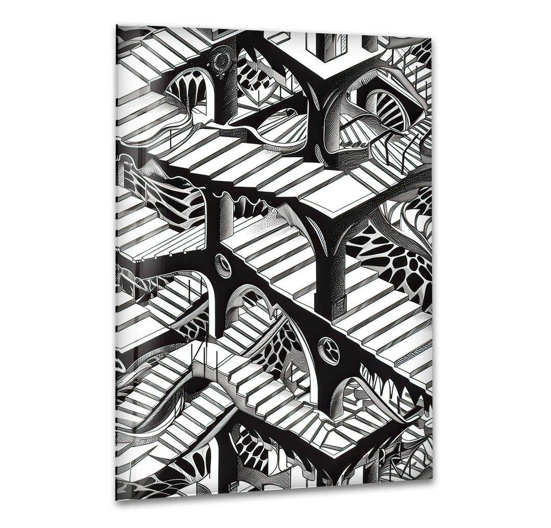 Escher Black & White Glass Wall Art print picture on glass, Tempered Glass Wall Art
