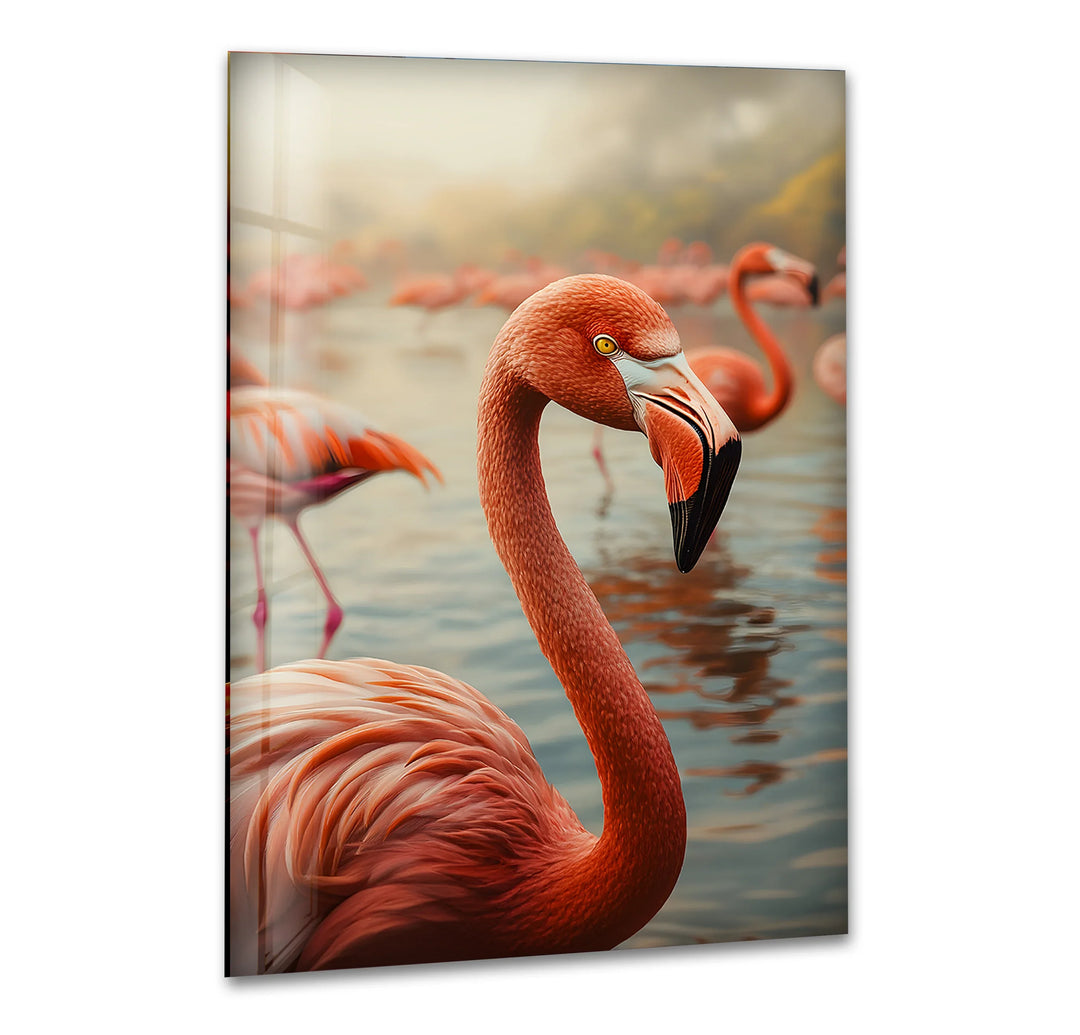 Flock of Flamingos Glass Wall Art photo print on glass, prints on glass wall art