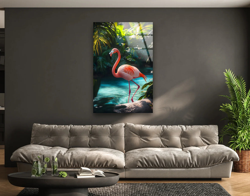 Tropical Flamingo Glass Wall Art glass wall decor, glass wall art decor