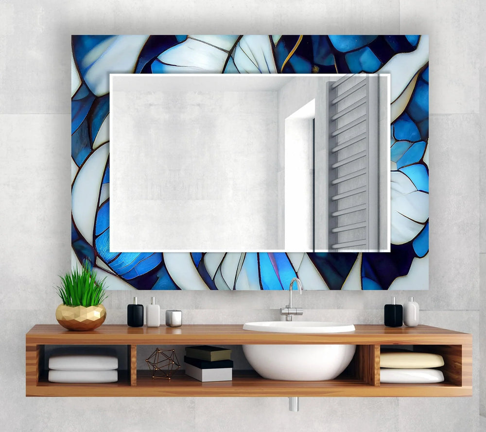 Stained White Flower Wall Mirror bathroom mirror with lights