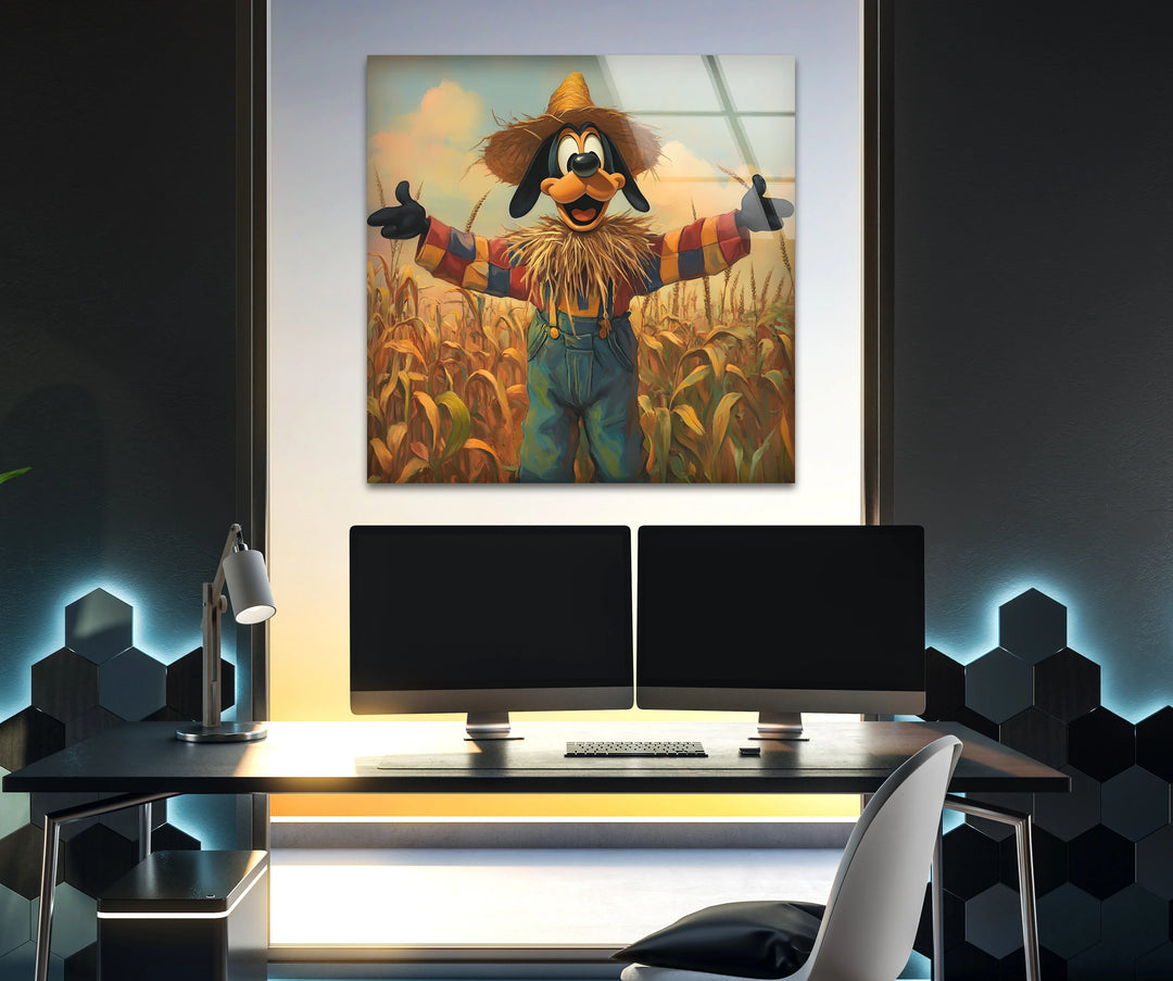 Cartoon Scarecrow in Cornfield Glass Wall Art art glass wall art, glass wall art pictures