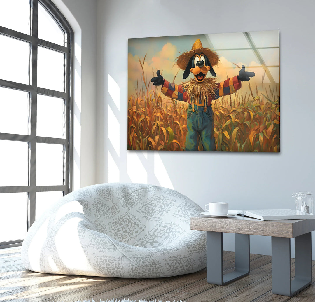 Cartoon Scarecrow in Cornfield Glass Wall Art photo print on glass, prints on glass wall art
