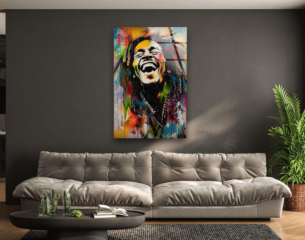 Graffiti Painting of Bob Marley Glass Wall Art glass art painting, glass art for the Wall