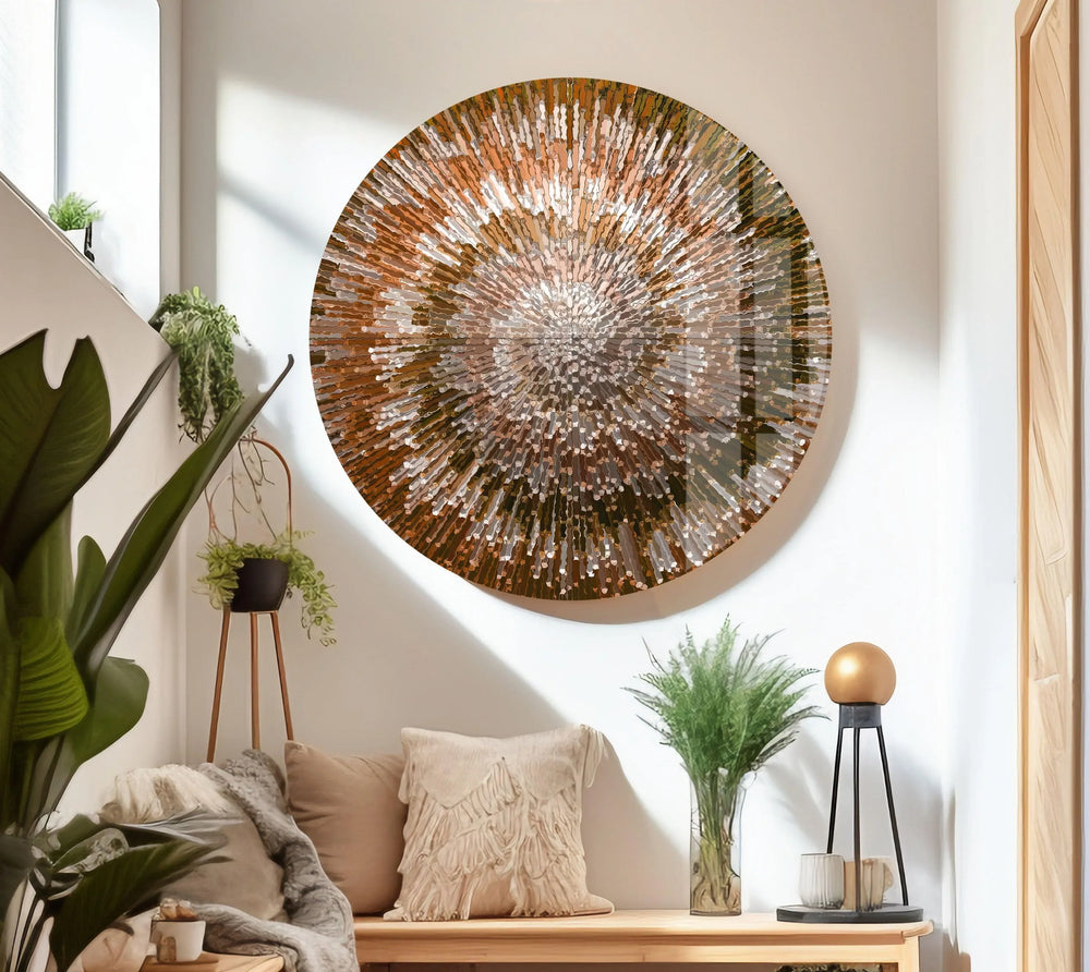 Bronze Abstract Sunburst Round Glass Wall Art