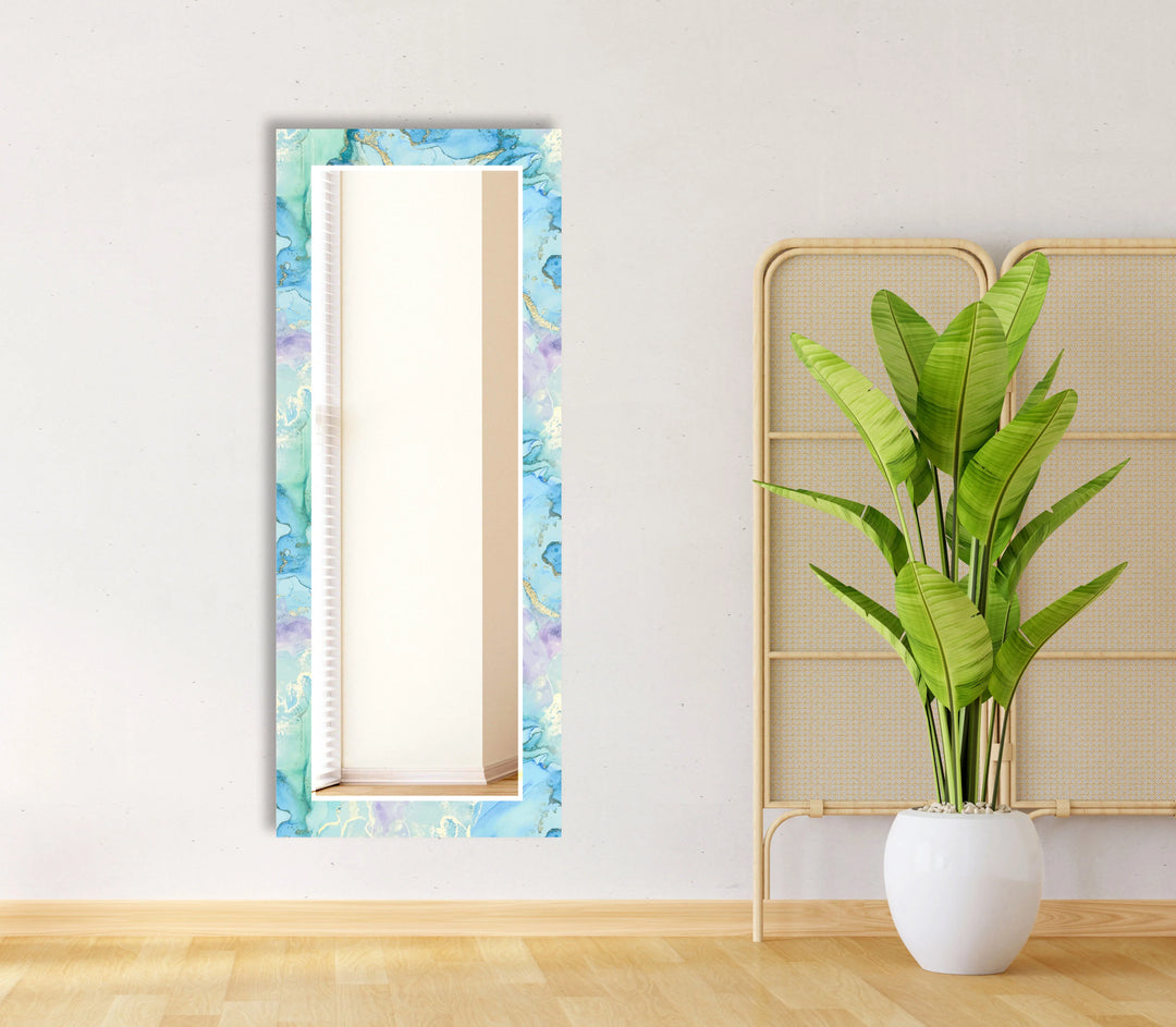 Pastel Blue & Lavender Glass Wall Mirror – Abstract Watercolor Accent - MyPhotoStation