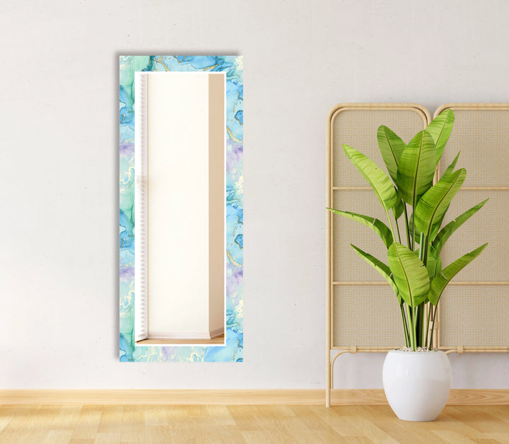 Pastel Blue & Lavender Glass Wall Mirror – Abstract Watercolor Accent - MyPhotoStation