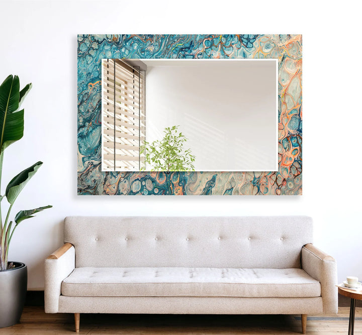 Blue Marbling Pattern Wall Mirror Modern Wall Mirror
