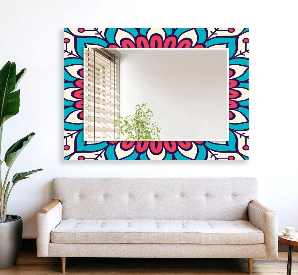 Pink & Blue Mandala Wall Mirror Marble Wall Mirror