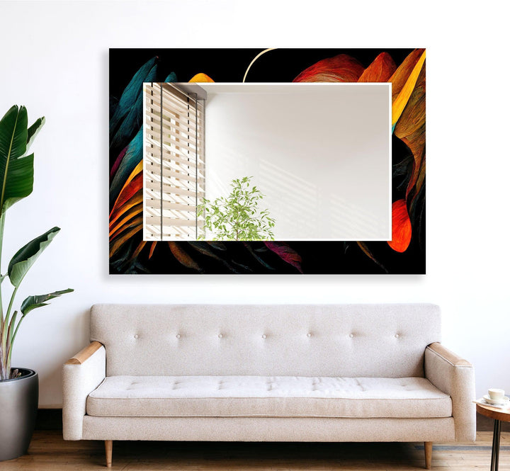 Orange Lines Abstract Wall Mirror Gold Wall Mirror