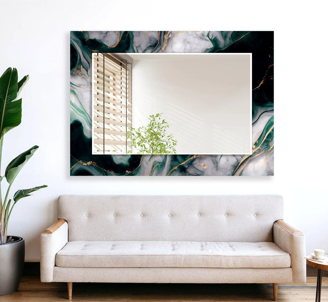 Green with Black Ink Abstract Wall Mirror Large Wall Mirror
