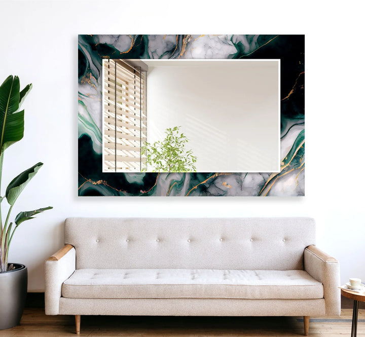 Green with Black Ink Abstract Wall Mirror Large Wall Mirror