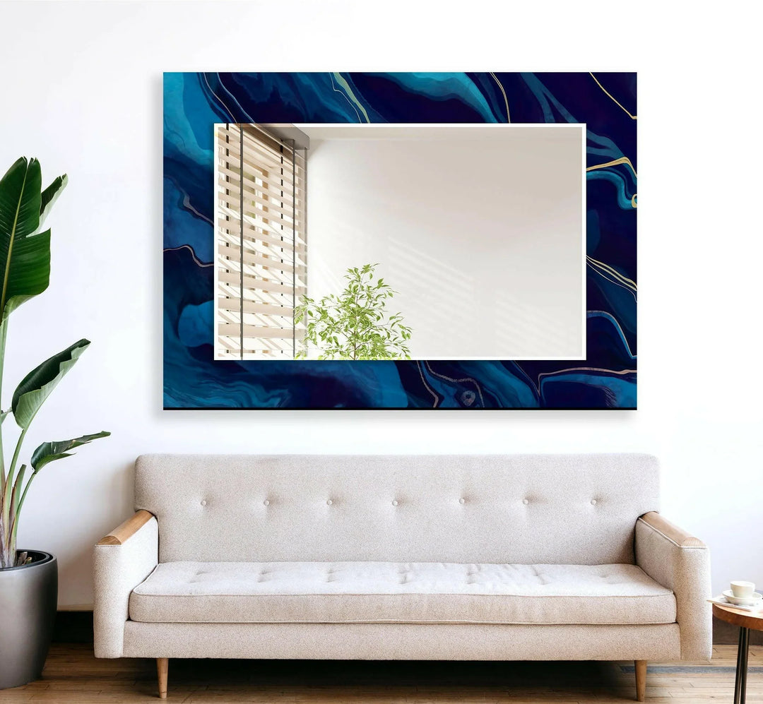 Blue Wavy Abstract Wall Mirror mirror art