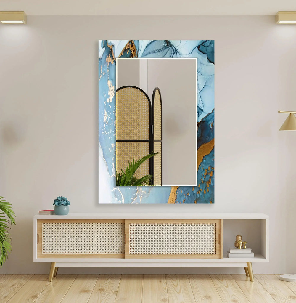 Blue and Golden Wall Mirrors Wood Mirror