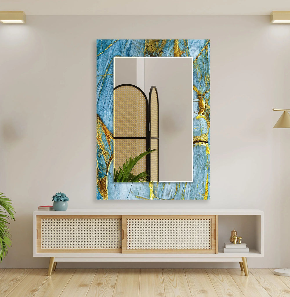 Light Blue & Golden Wall Mirror Bathroom Mirrors