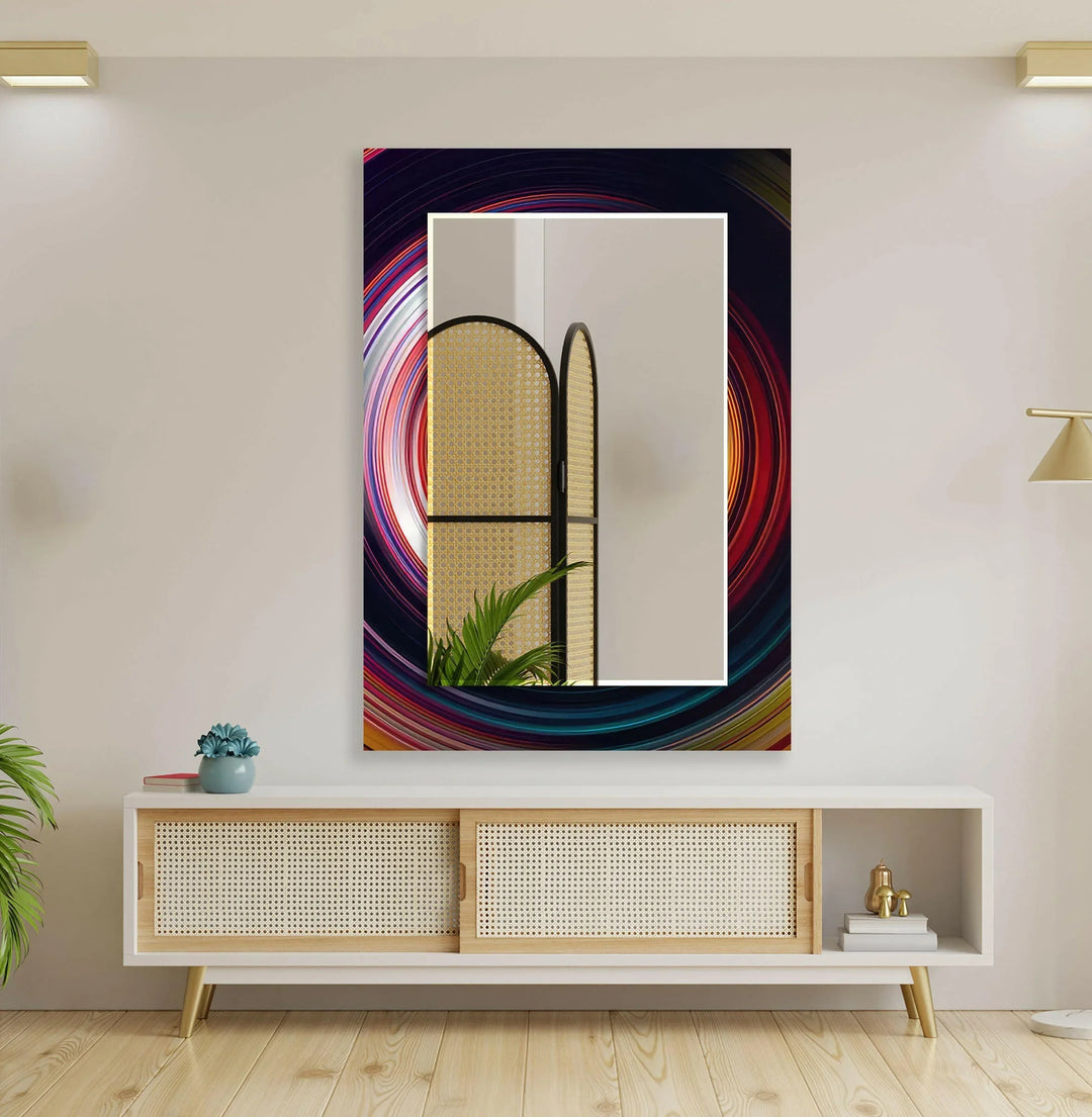 Red Silver Round Wall Mirror bathroom mirror with lights