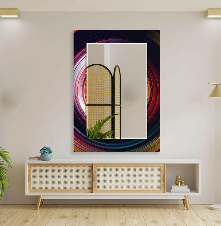 Red Silver Round Wall Mirror bathroom mirror with lights