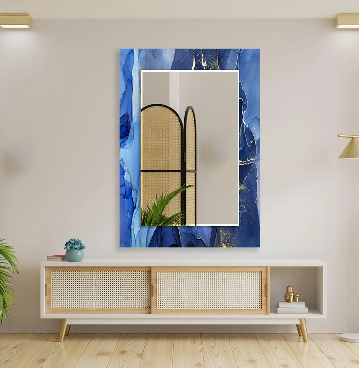 Blue & White Wall Mirror mirror black