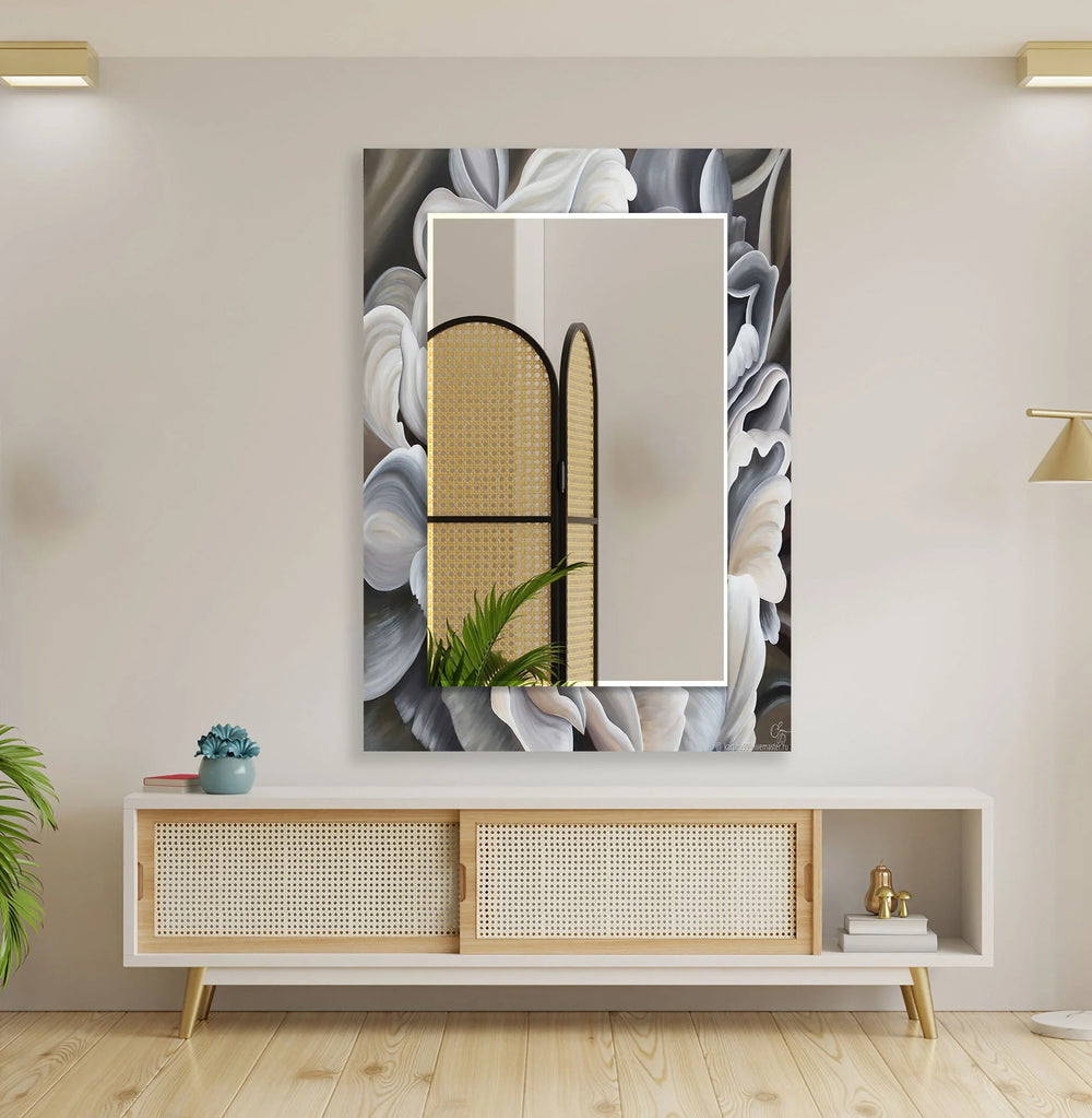 Grey Big Flower Leaves Wall Mirror modern mirror