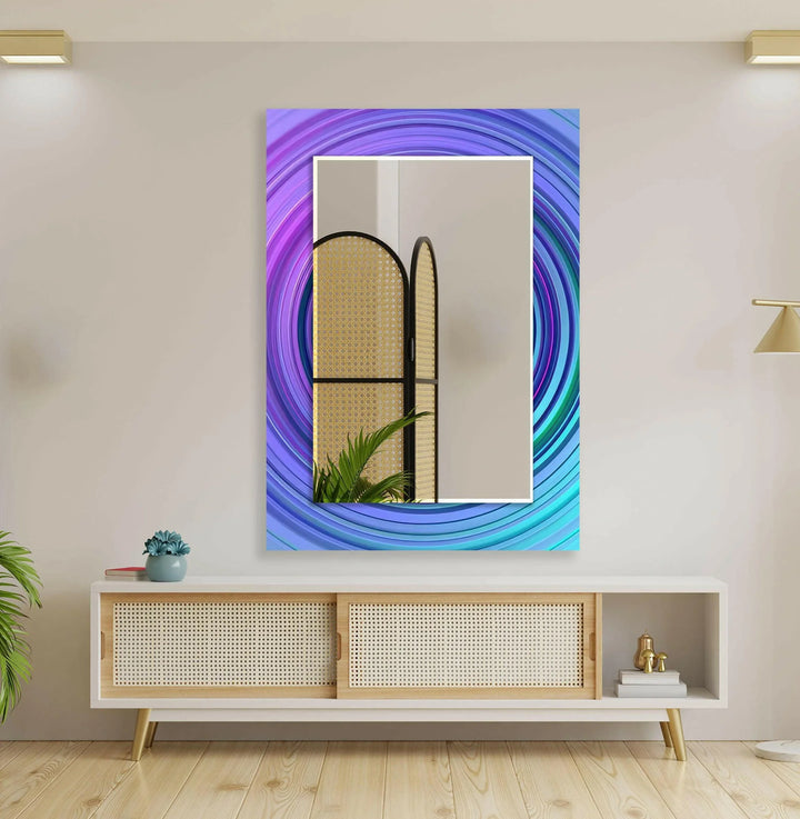 Purple & Blue Round Wall Mirror white framed mirror