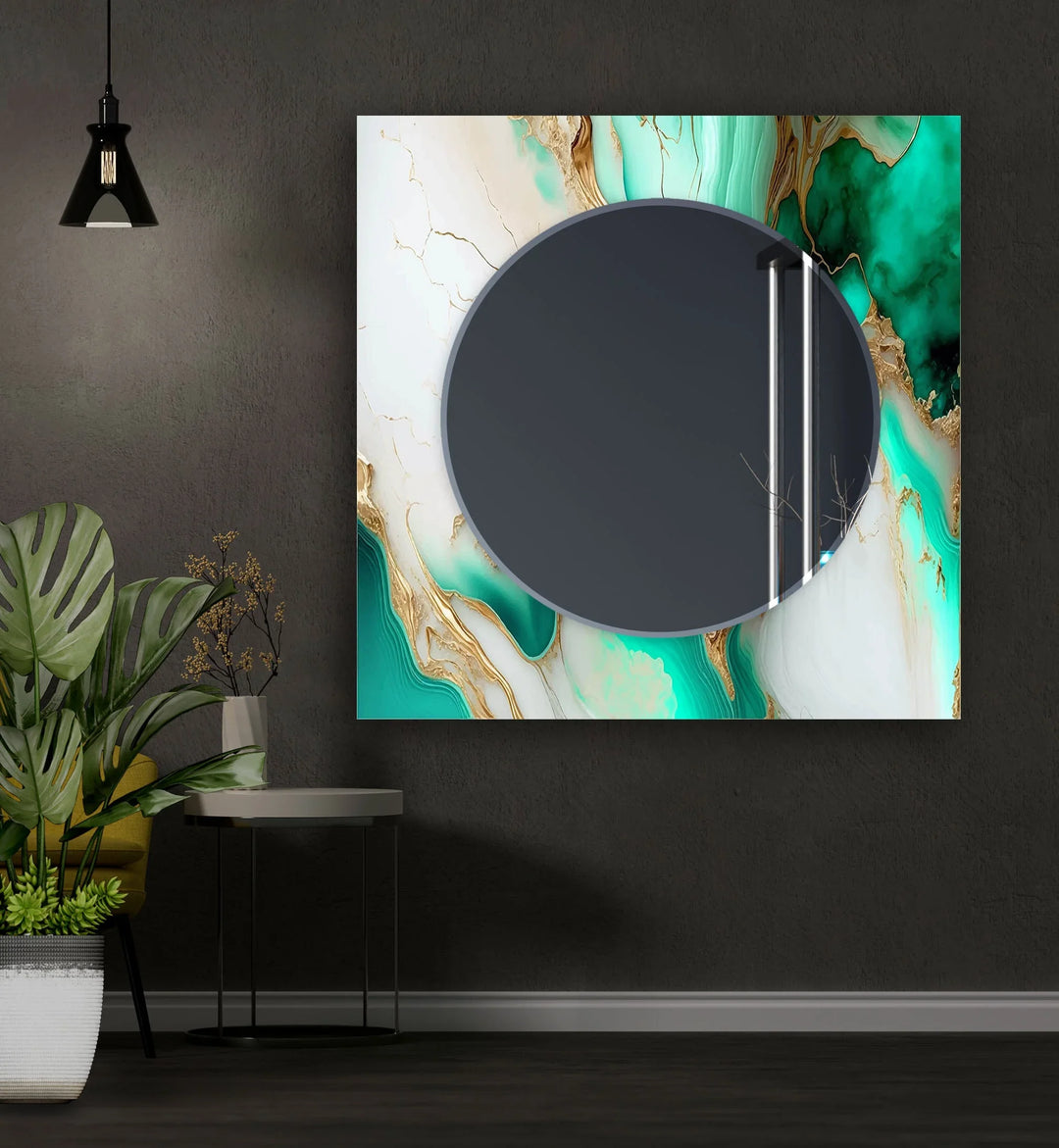 Green & White Abstract Wall Mirror Red Mirror