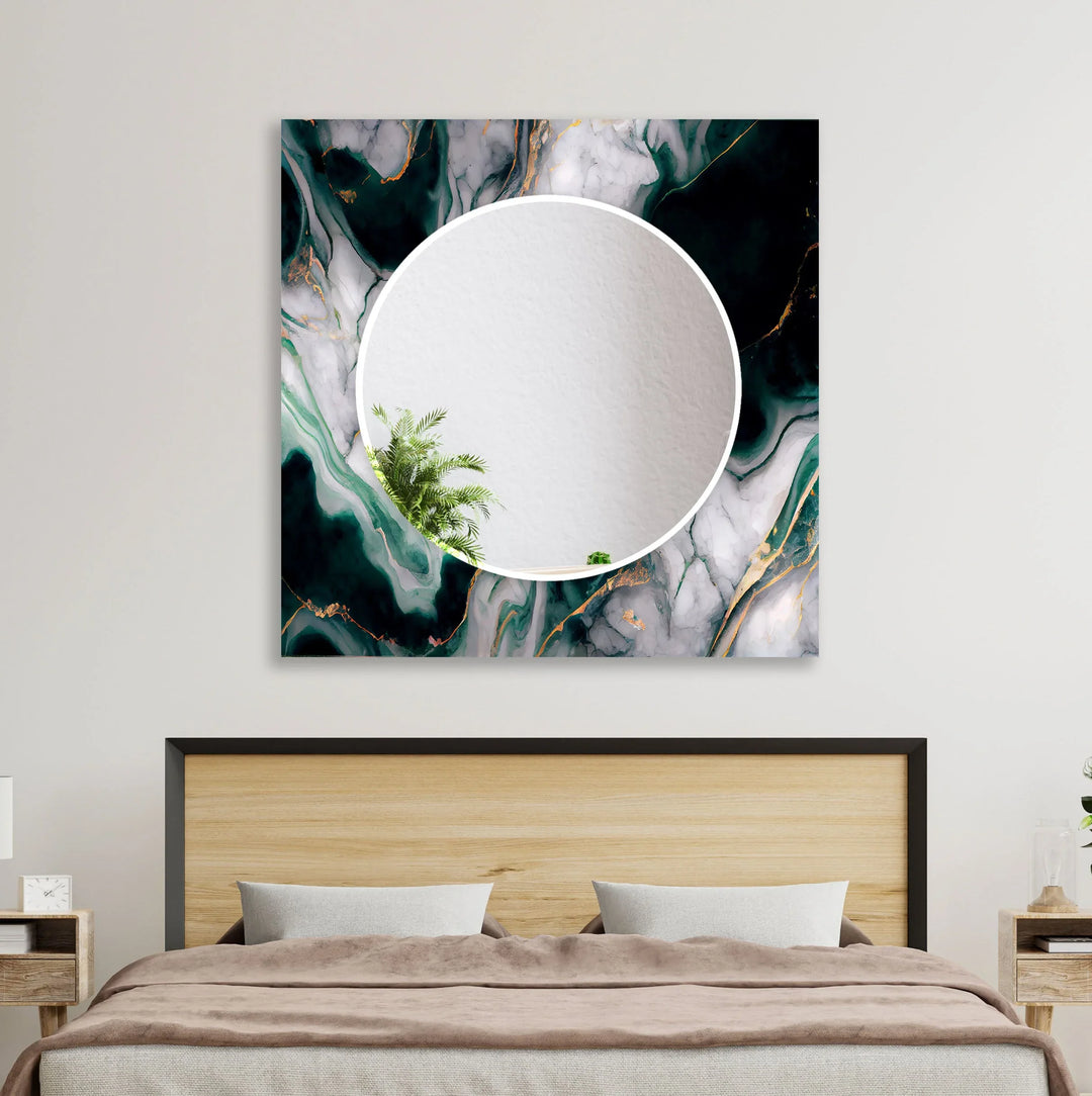 Green with Black Ink Abstract Wall Mirror Modern Mirror