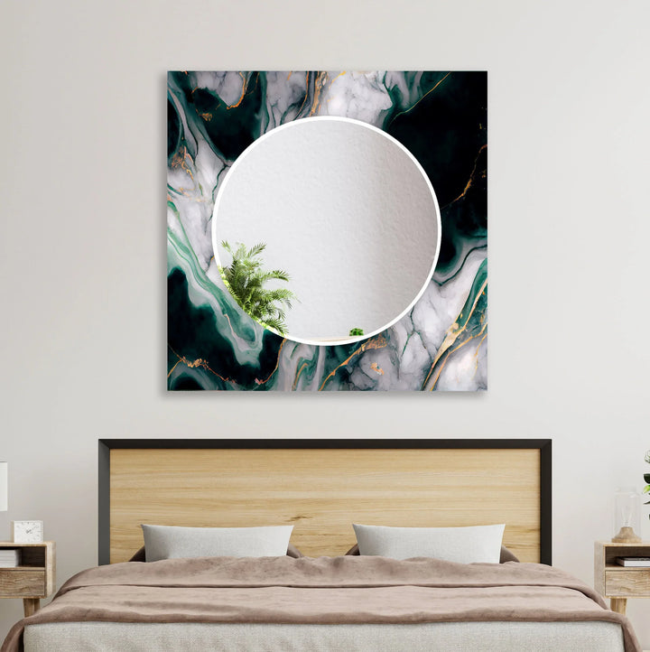 Green with Black Ink Abstract Wall Mirror Modern Mirror