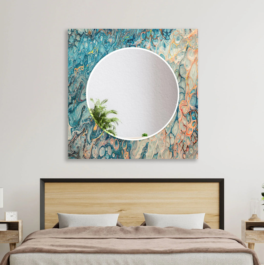 Blue Marbling Pattern Wall Mirror Red Mirror
