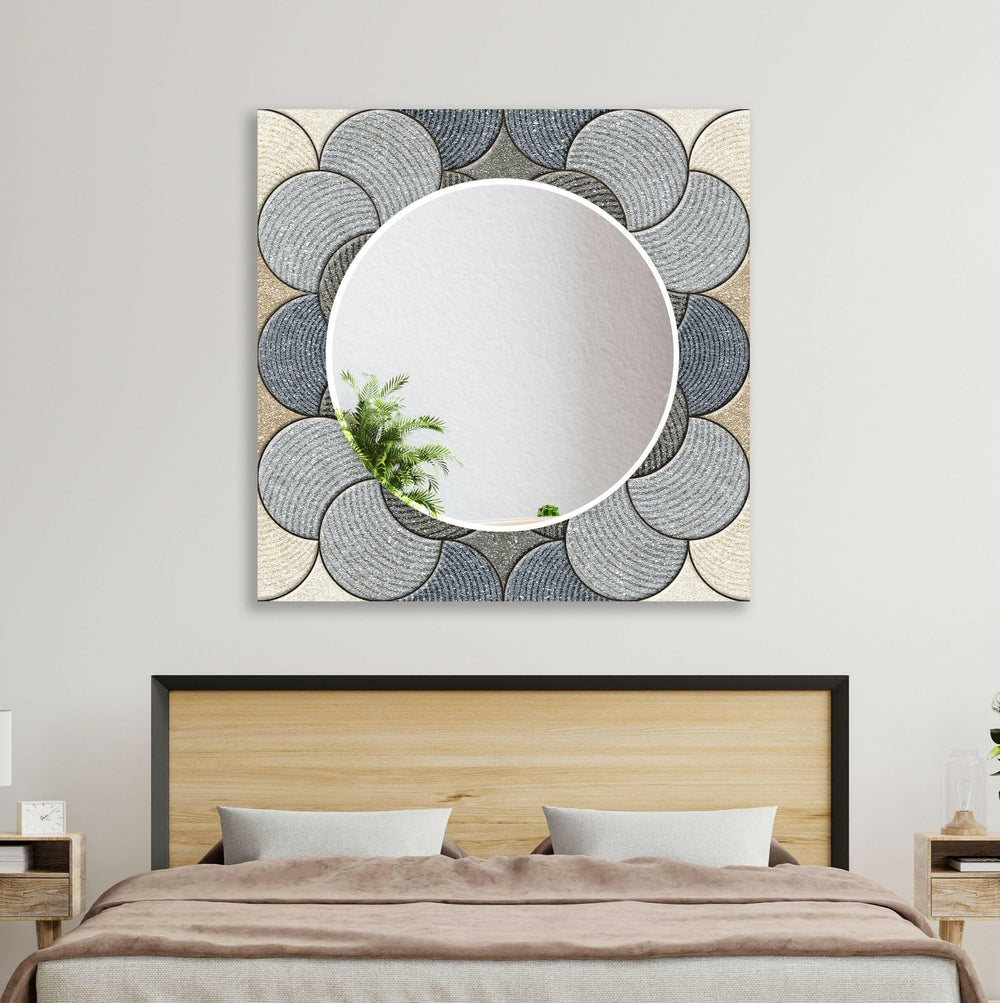 Beige & Gray Circles Design Wall Mirror Abstract Wall Mirror