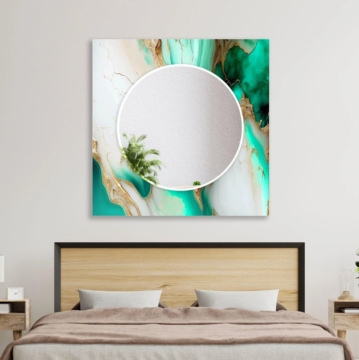 Green & White Abstract Wall Mirror  Mosaic Mirror