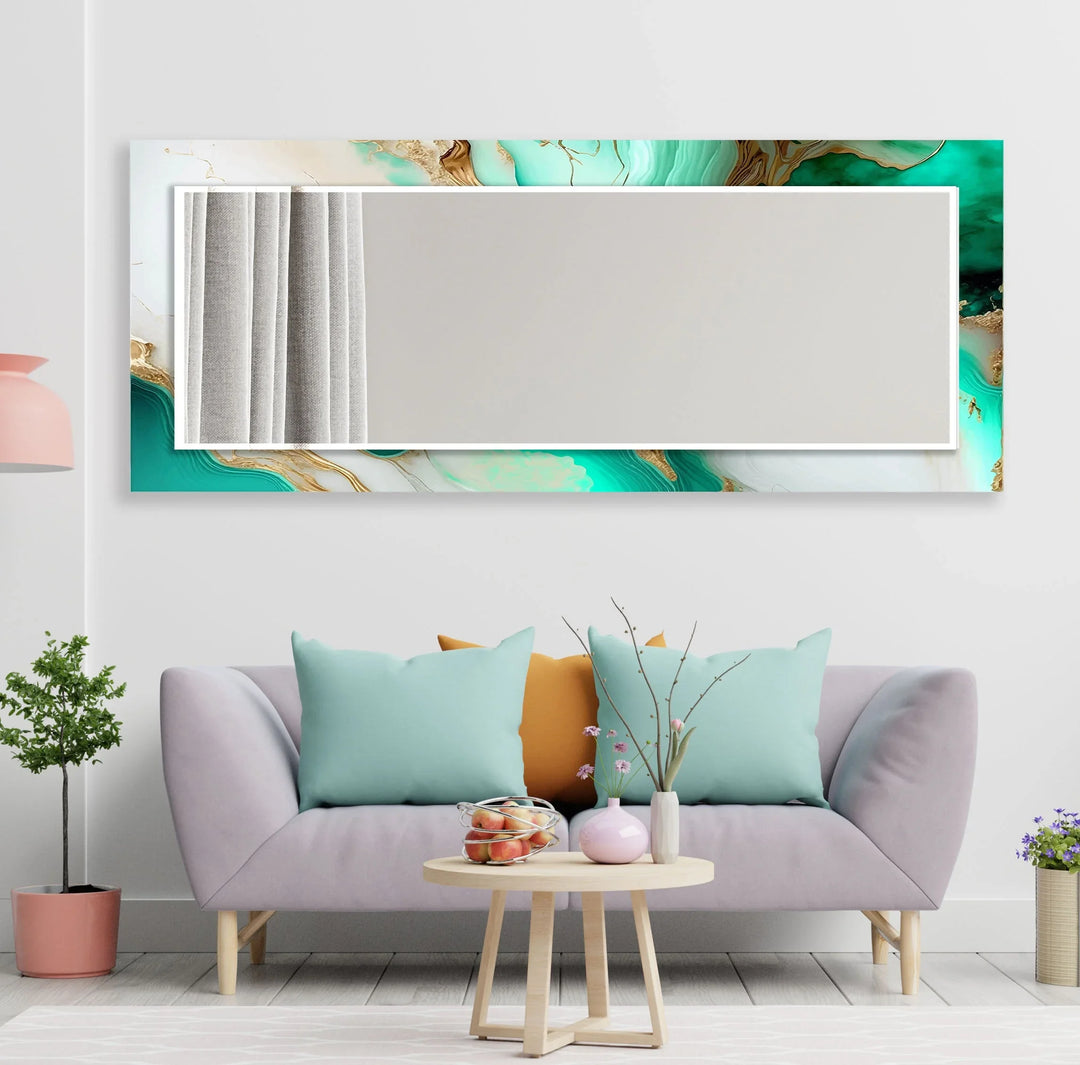 Green & White Abstract Wall Mirror Small Wall Mirror