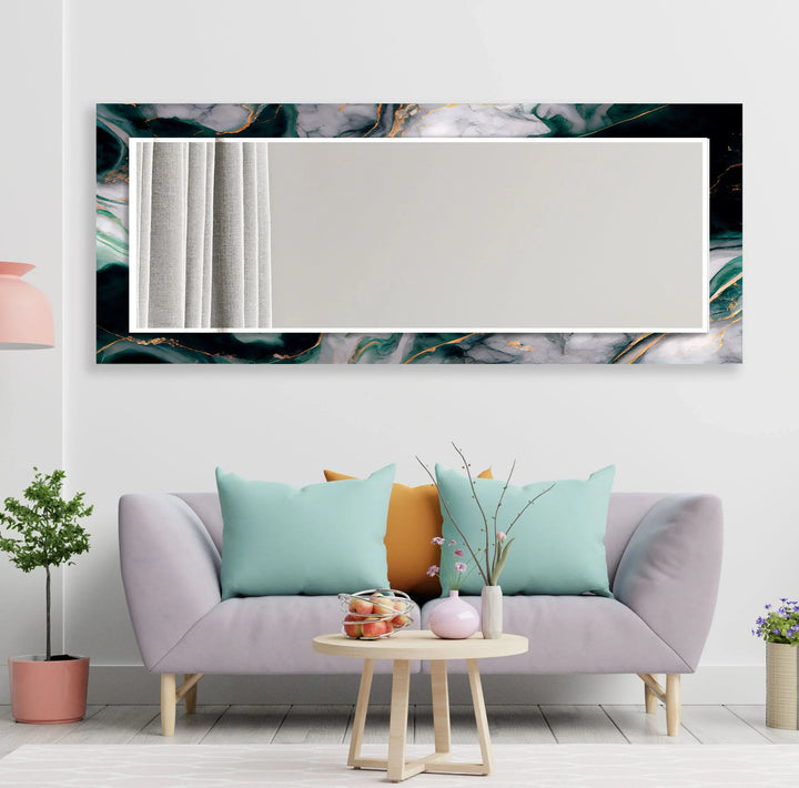 Green with Black Ink Abstract Wall Mirror Entryway Mirror