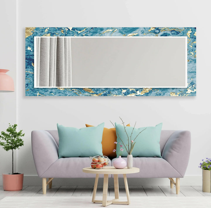 Golden Blue Wall Mirror bathroom mirror with lights