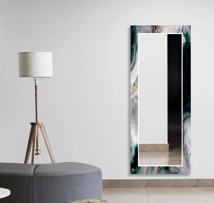 Green with Black Ink Abstract Wall Mirror Bedroom Mirror