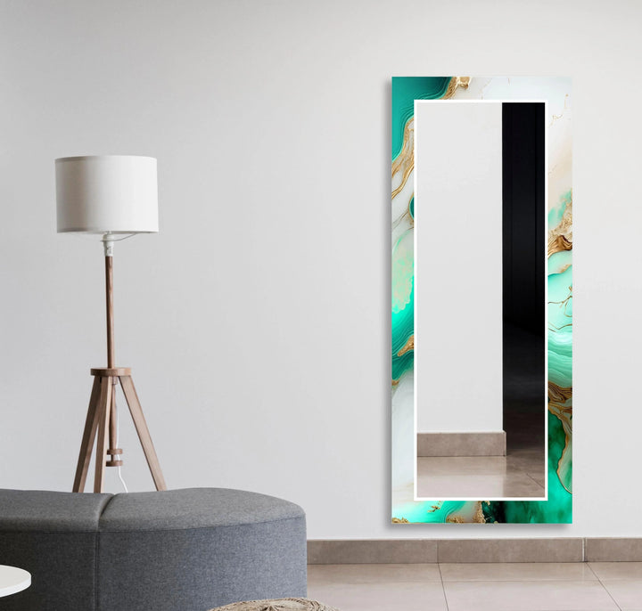 Green & White Abstract Wall Mirror Bedroom Wall Mirror