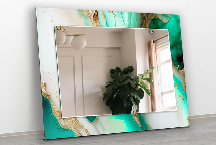 Green & White Abstract Wall Mirror Modern Wall Mirror
