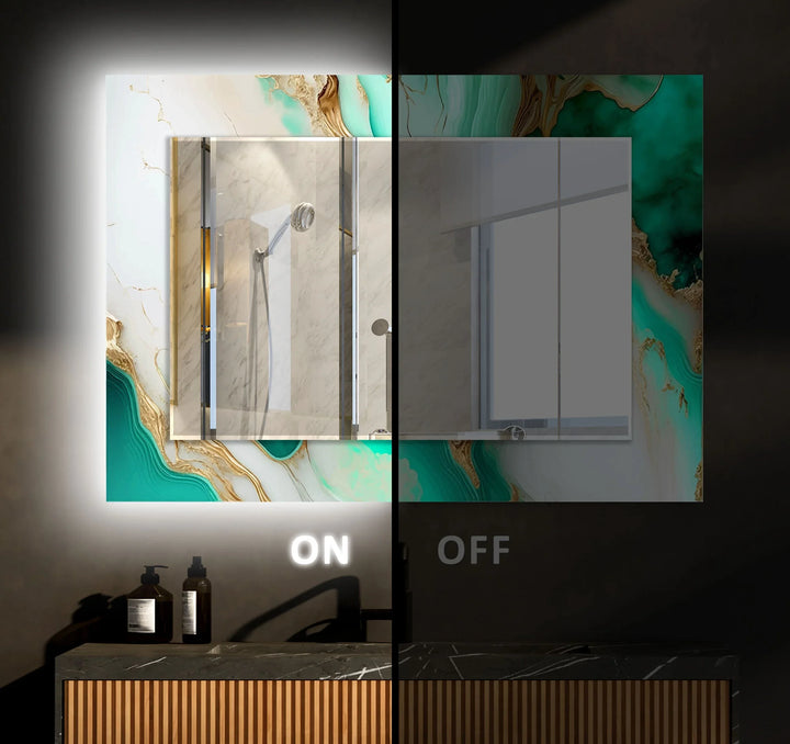 Green & White Abstract Wall Mirror Blue Mirror
