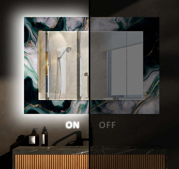 Green with Black Ink Abstract Wall Mirror Huge Wall Mirror