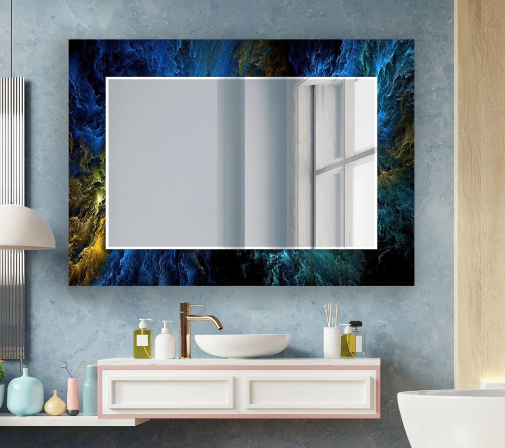 Dark Blue Clouds Wall Mirrors white framed mirror