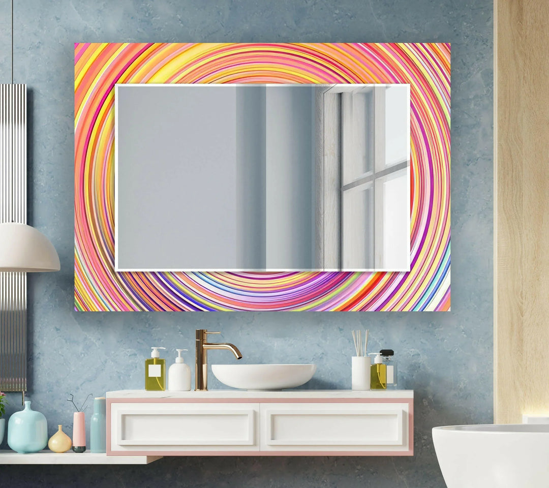 Orange Circle Round Wall Mirror Living Room Mirror