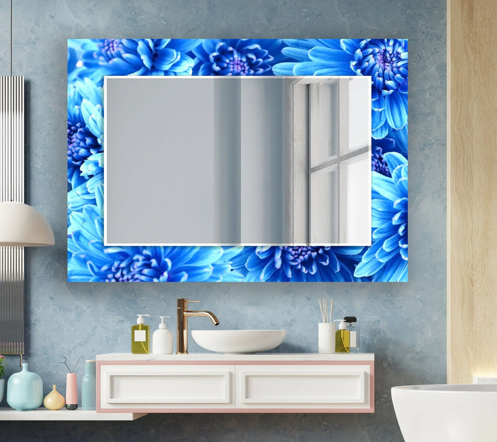 Big Blue Flowers Wall Mirror big mirror