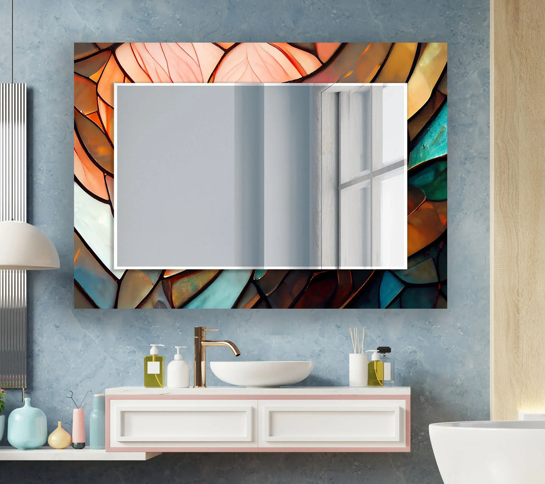 Pastel Colors Stained Wall Mirror Round Wall Mirror