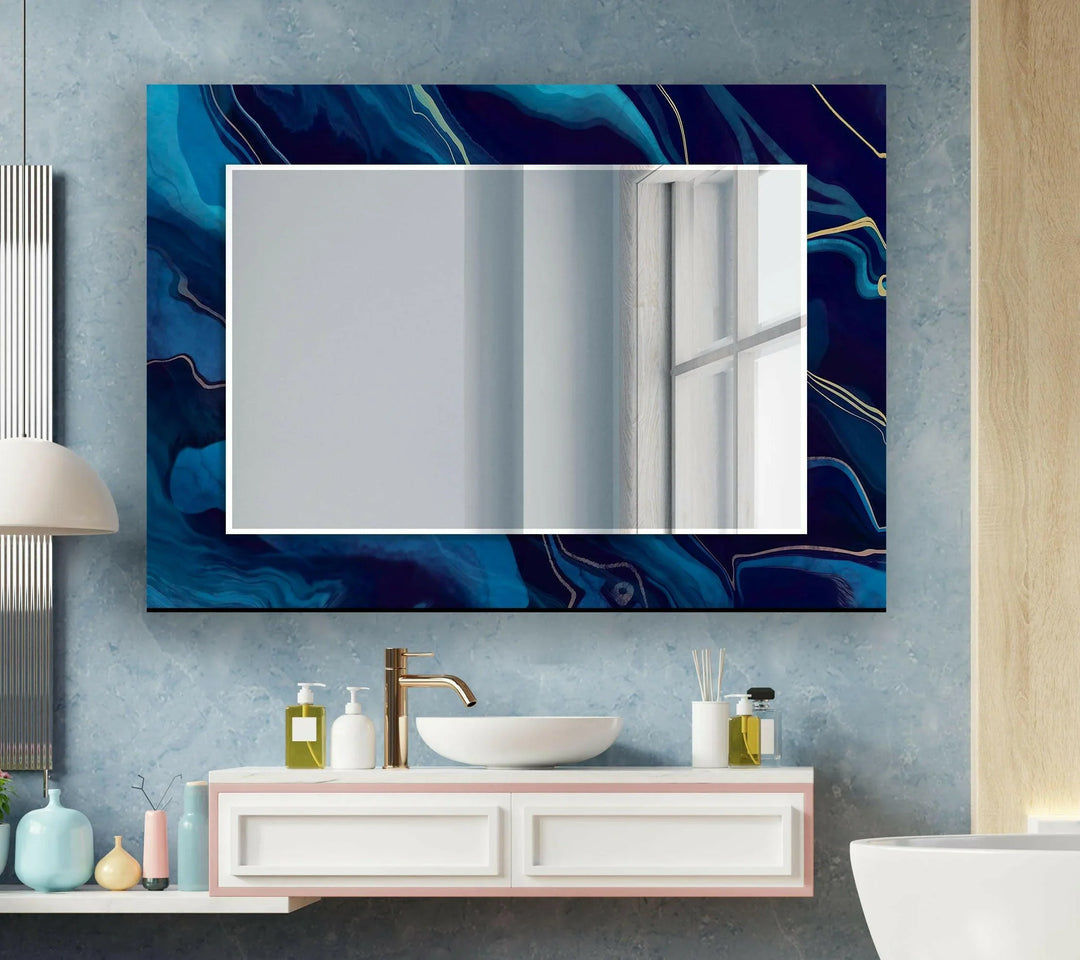 Blue Wavy Abstract Wall Mirror mirror with frame