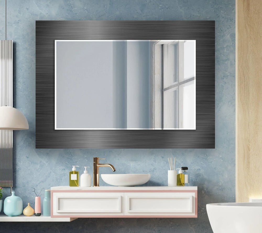 Metallic Patterned Wall Mirror black frame mirror