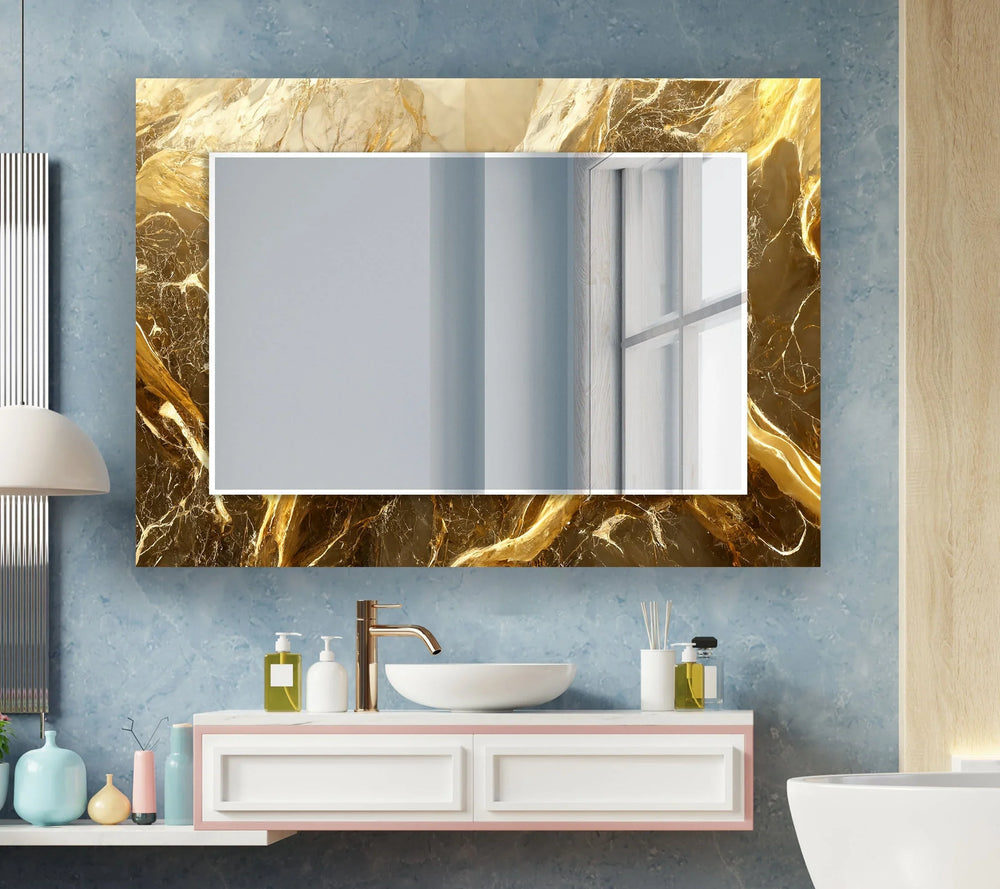 Vivid Golden Marble Wall Mirror Long Wall Mirror