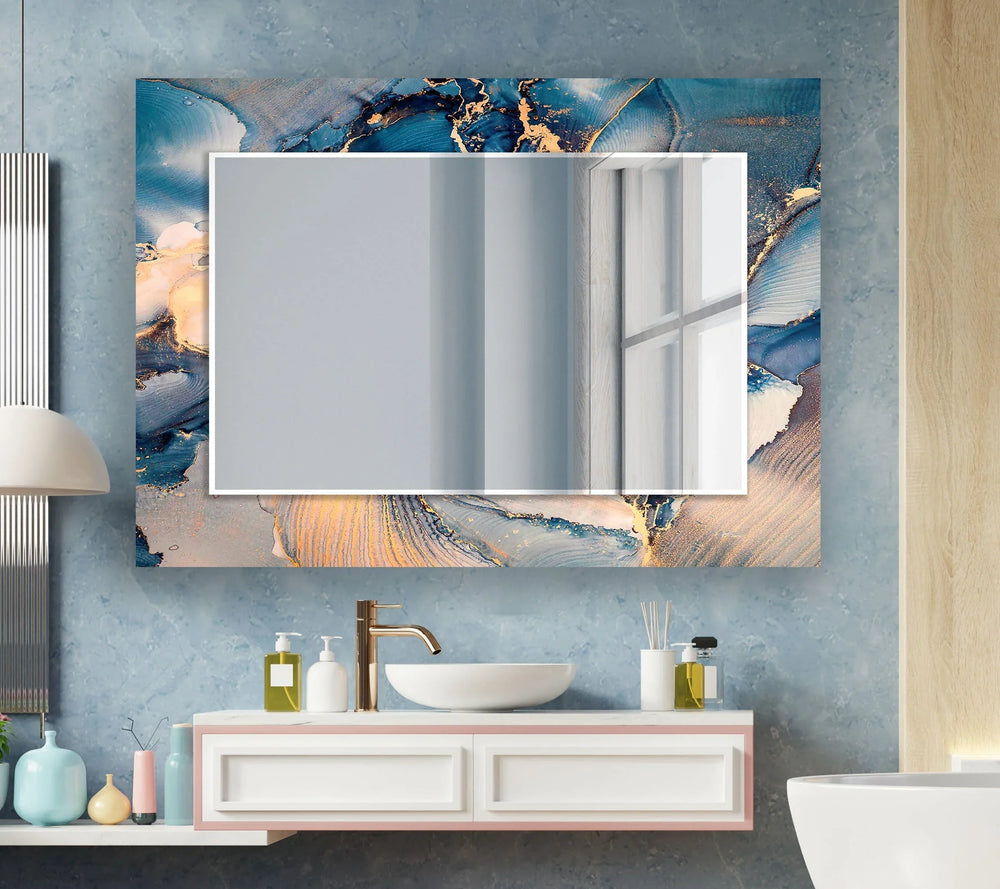 Blue & Silver Abstract Wall Mirror Entryway Mirror