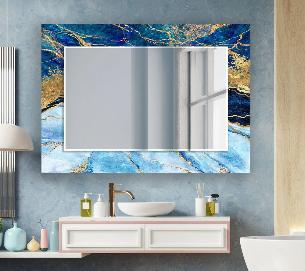 Light and Dark Blue Abstract Wall Mirror Small Wall Mirror