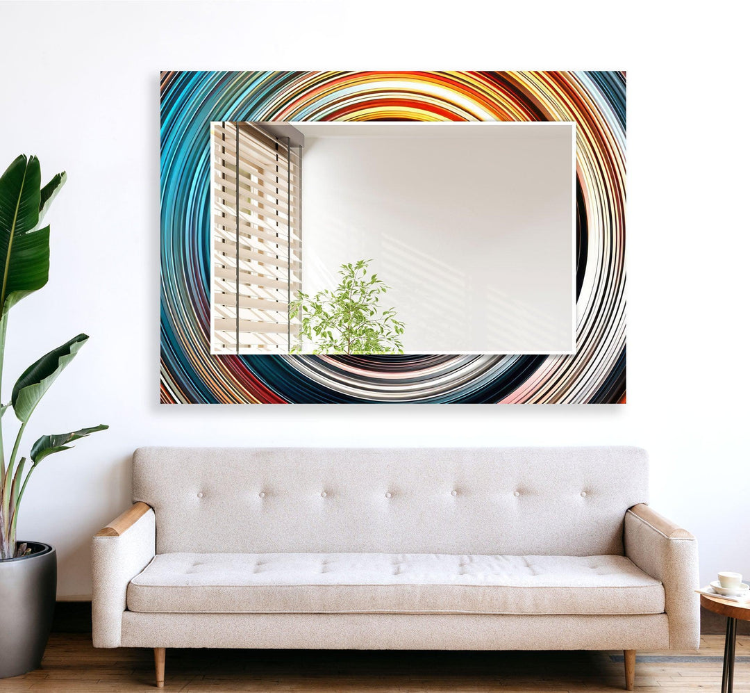 Blue & Orange Abstract Round Wall Mirror Bathroom Mirror