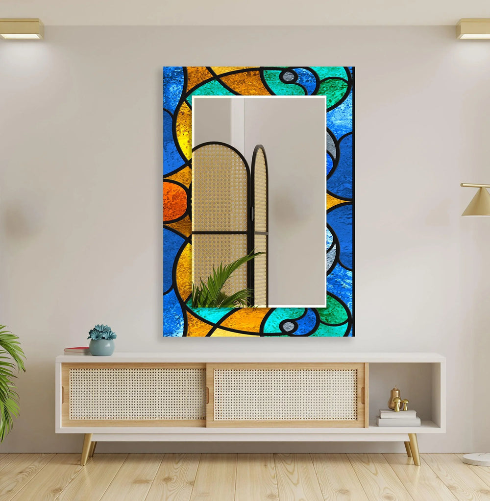 Stained Yellow & Blue Wall Mirror mirror art