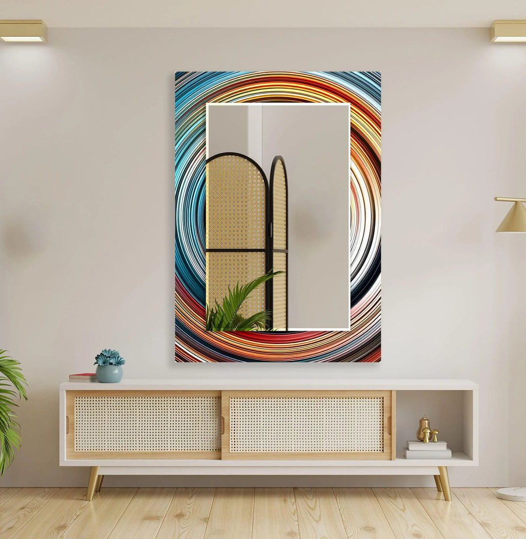 Blue & Orange Abstract Round Wall Mirror Square Wall Mirror